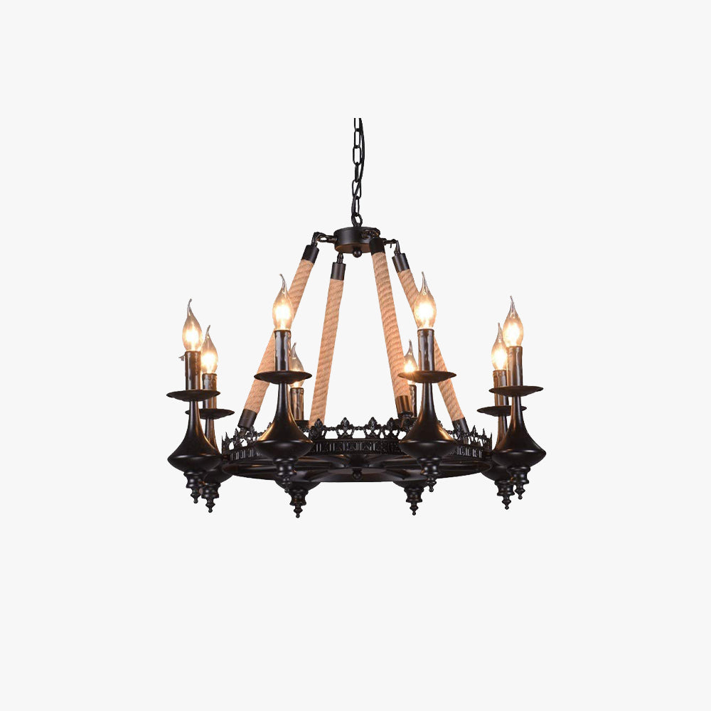 Epoch Retro Candle Chandelier Black Metal/Rope Restaurant/Bar - Neutral Decor