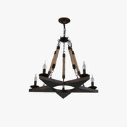 Epoch Retro Pentagram Chandelier Rust Metal/Rope Cafe/Restaurant - Neutral Decor