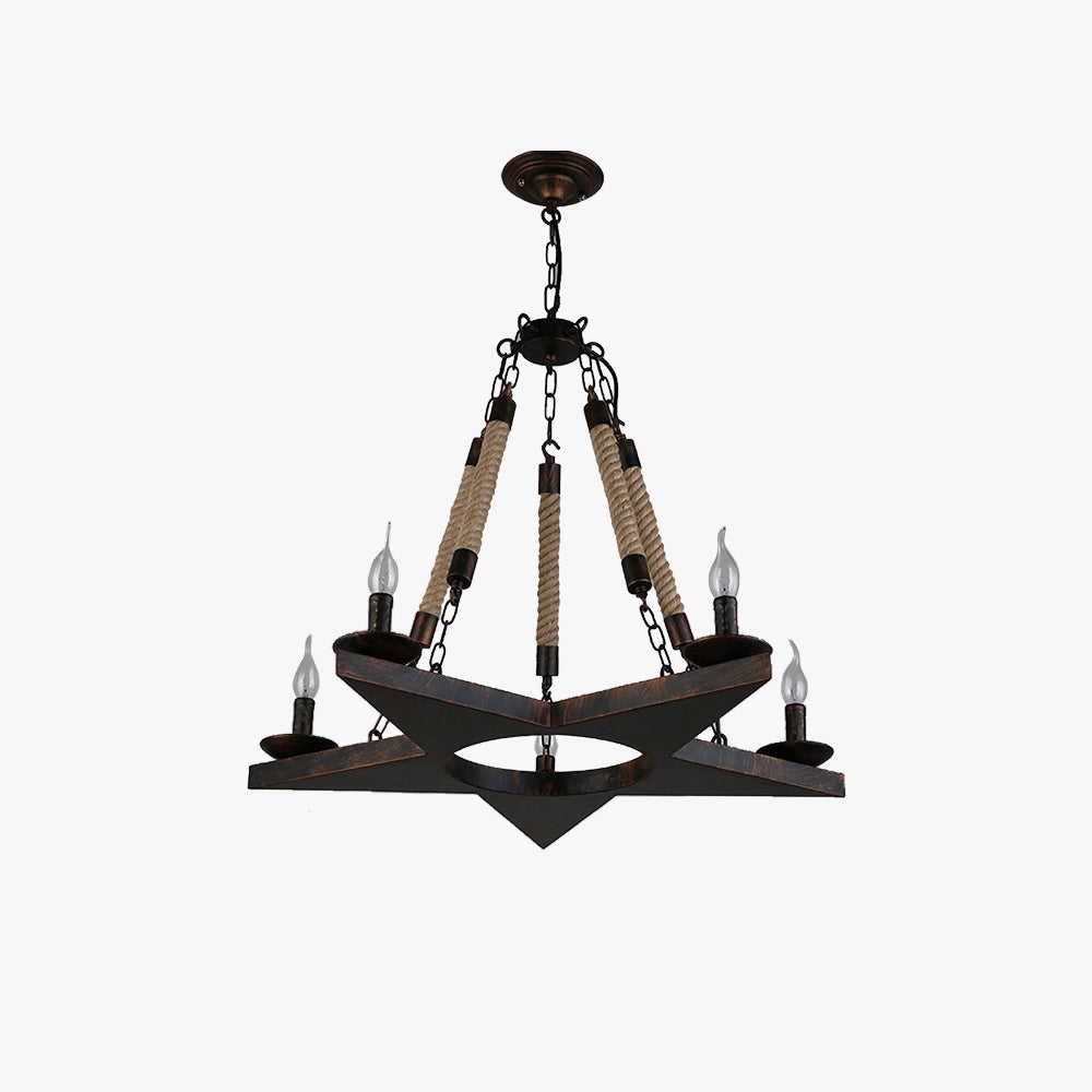 Epoch Retro Pentagram Chandelier Rust Metal/Rope Cafe/Restaurant - Neutral Decor