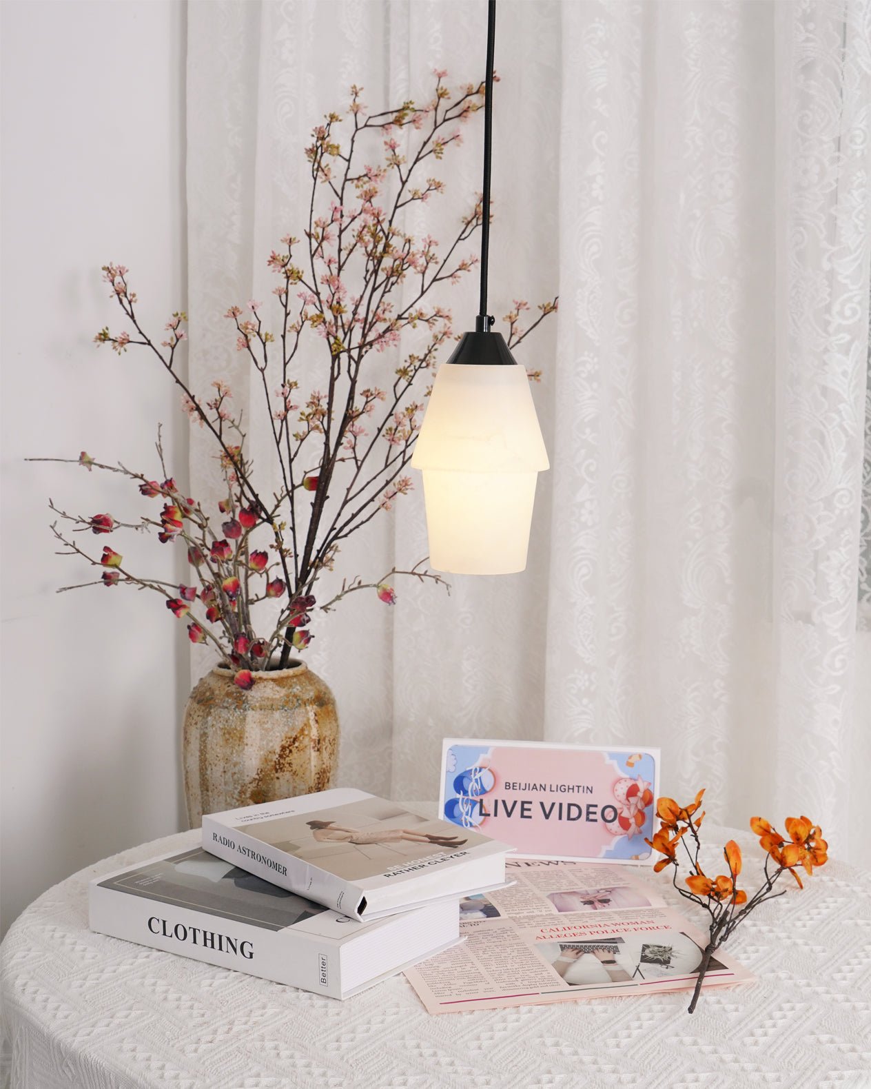 Ostara Brass & Alabaster Pendant Lamp-Neutral Decor