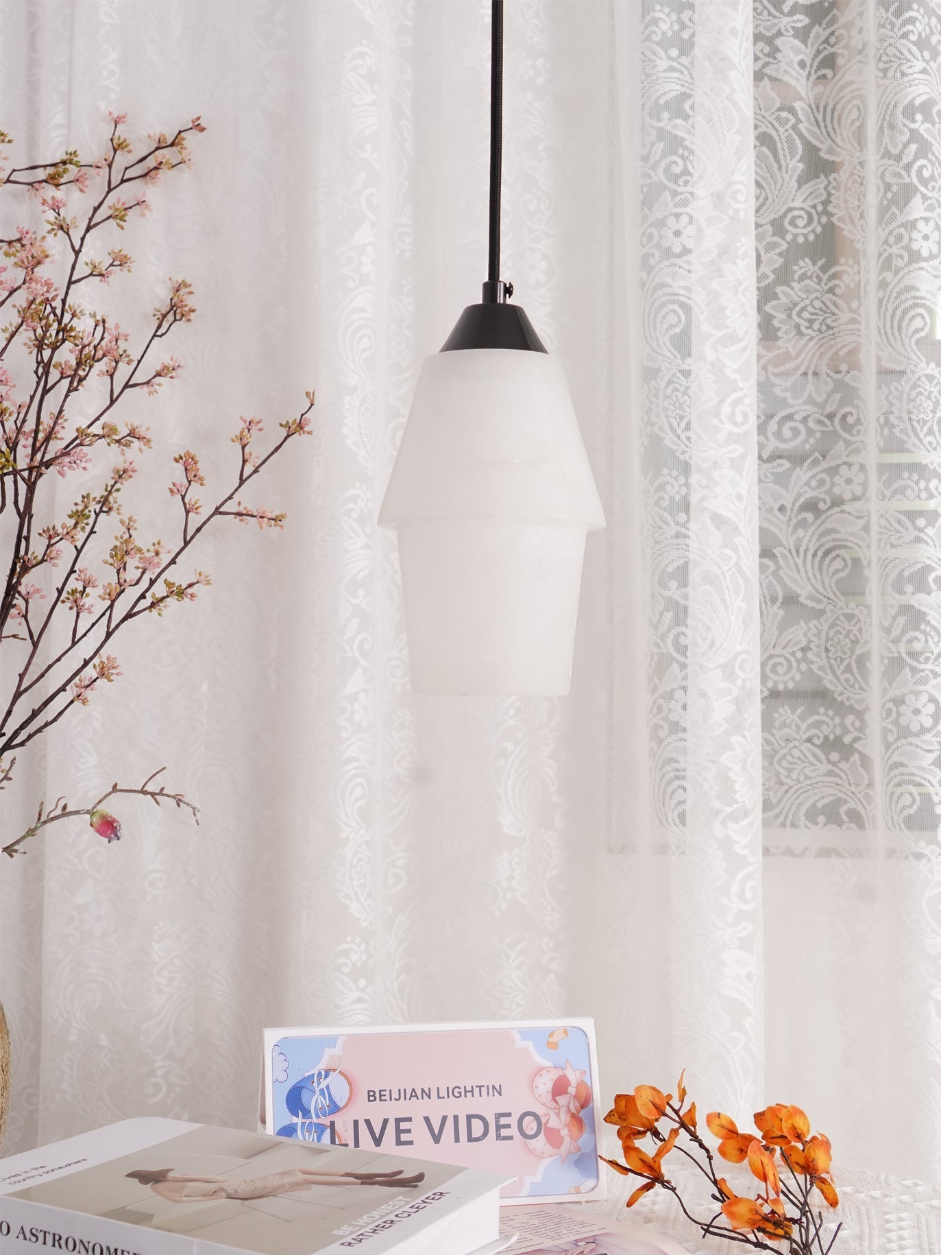 Ostara Brass & Alabaster Pendant Lamp-Neutral Decor