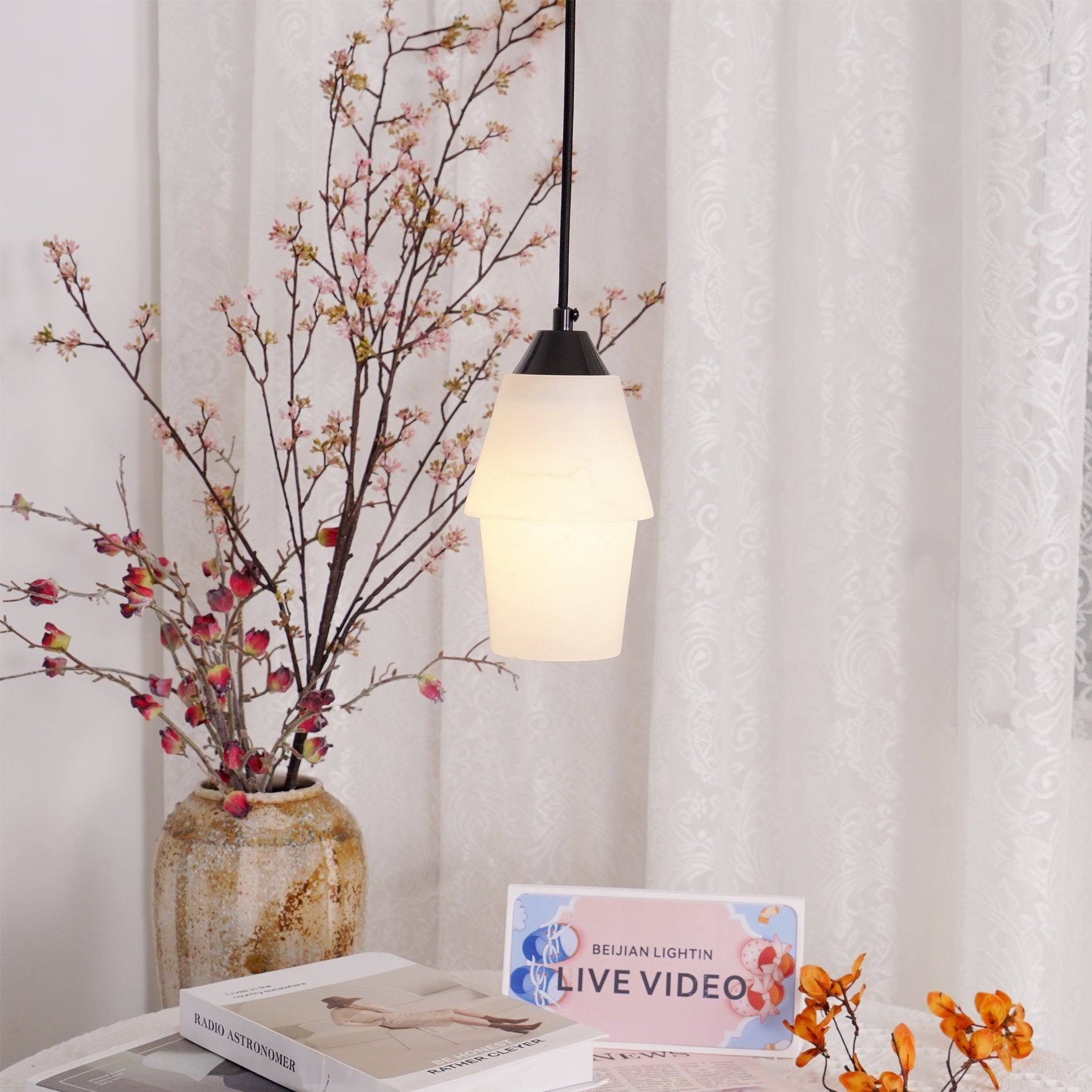 Ostara Brass & Alabaster Pendant Lamp-Neutral Decor