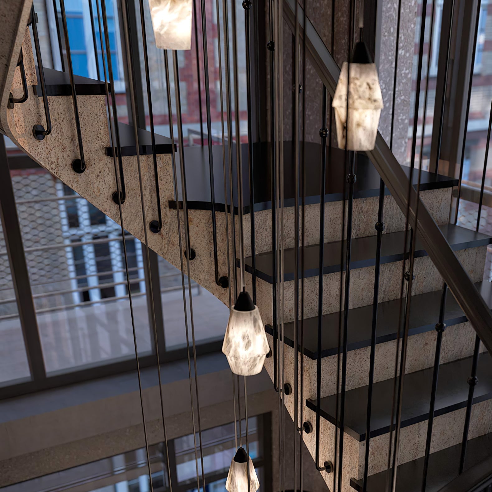 Ostara Brass & Alabaster Pendant Lamp-Neutral Decor