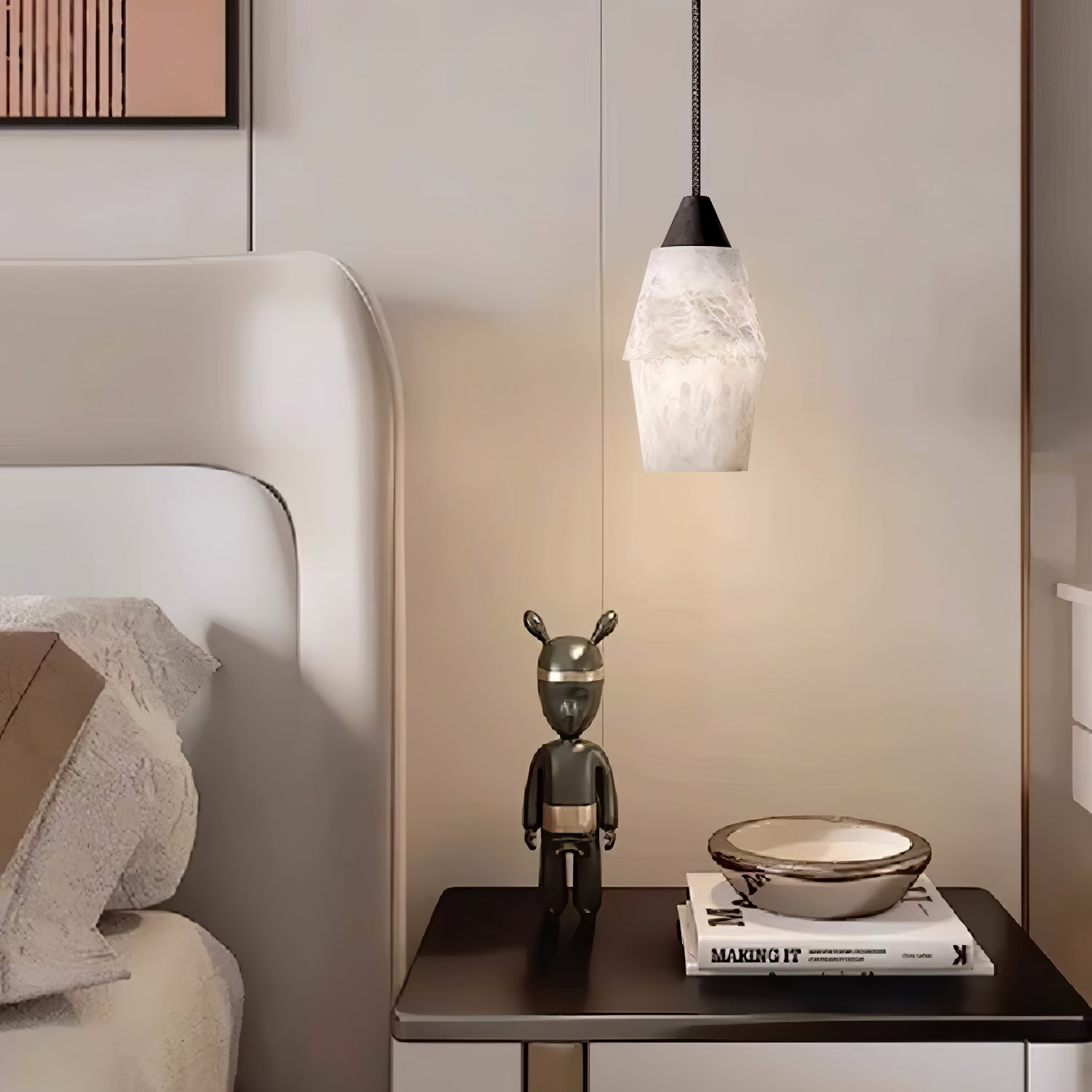 Ostara Brass & Alabaster Pendant Lamp-Neutral Decor