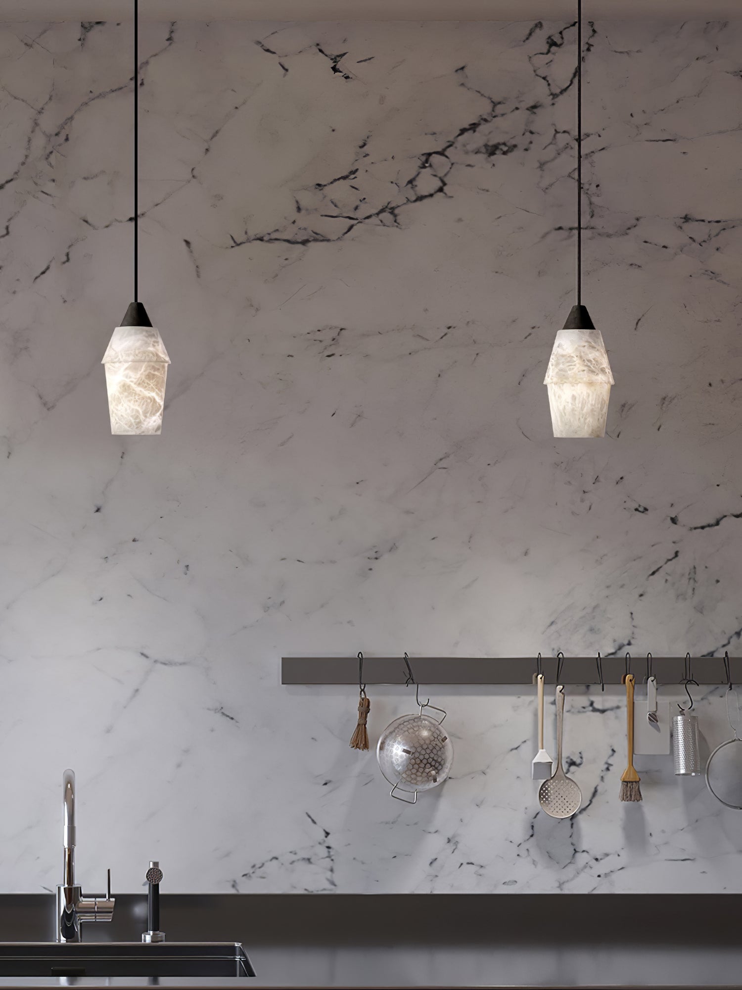 Ostara Brass & Alabaster Pendant Lamp-Neutral Decor