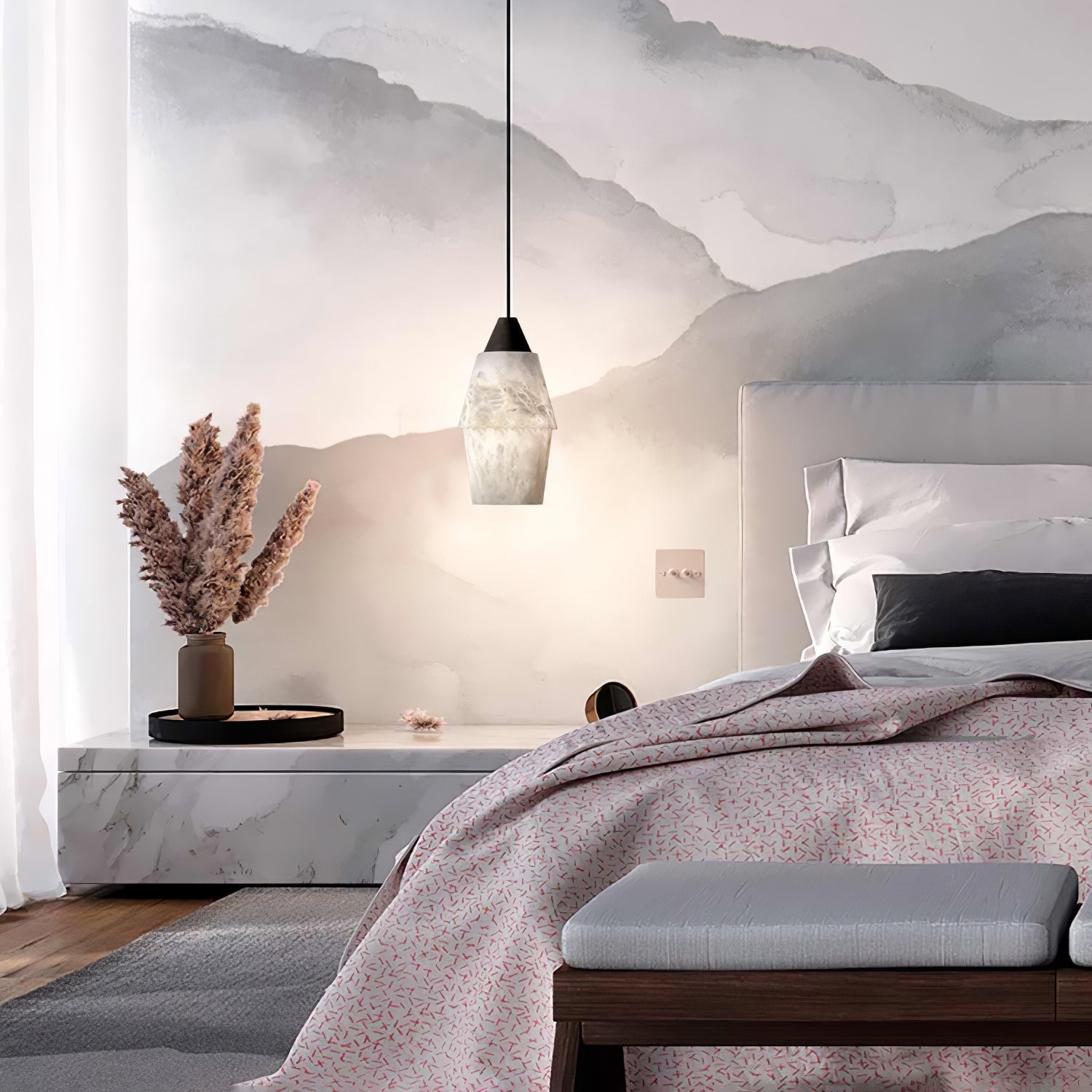 Ostara Brass & Alabaster Pendant Lamp-Neutral Decor