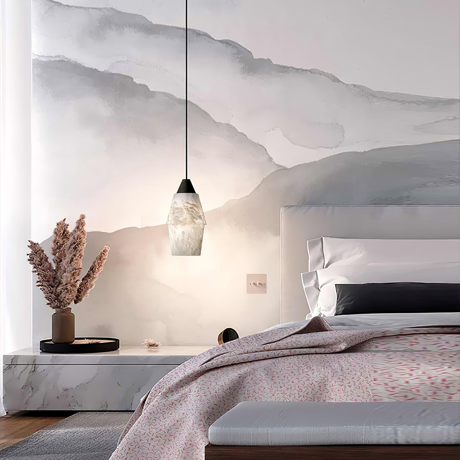 Ostara Brass & Alabaster Pendant Lamp-Neutral Decor