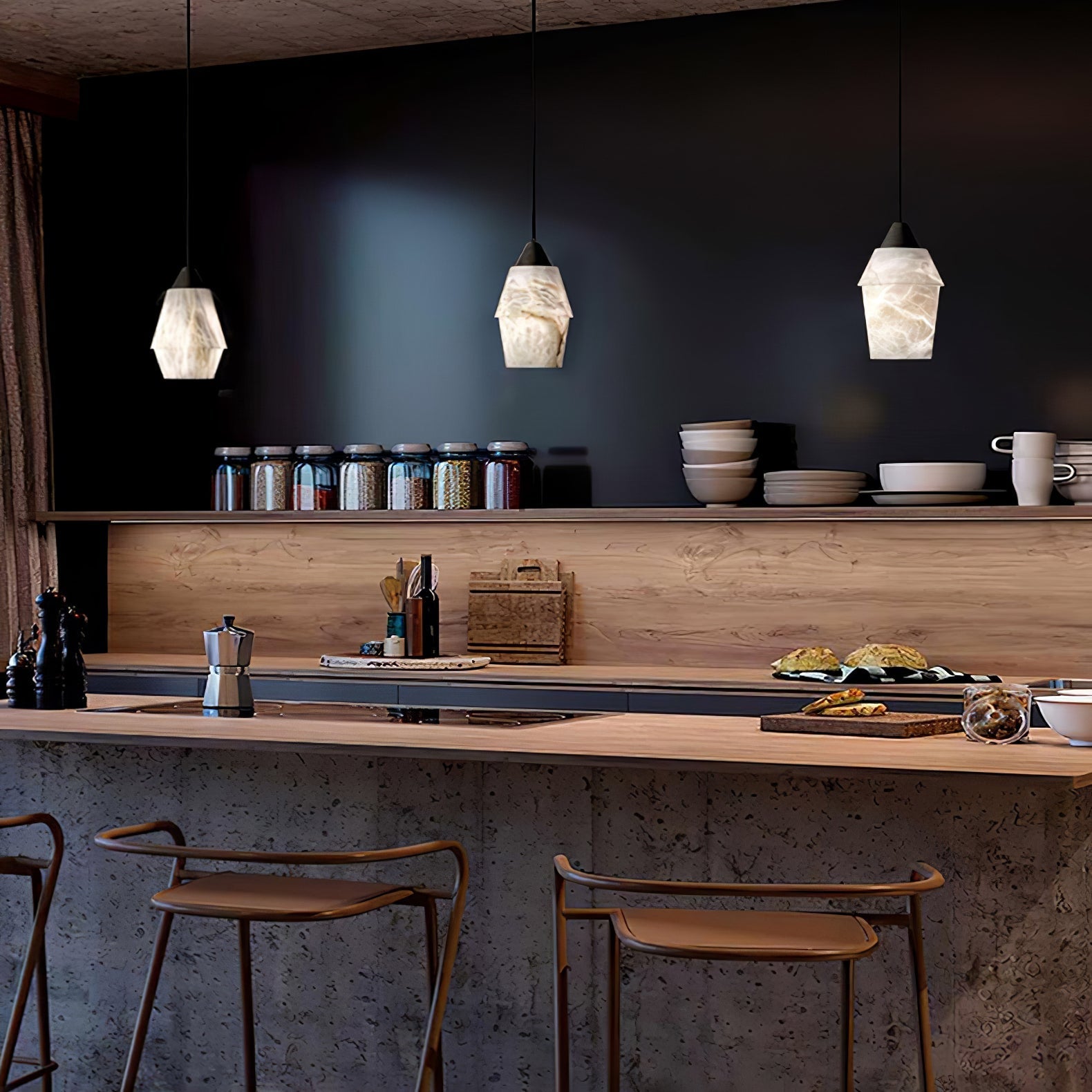 Ostara Brass & Alabaster Pendant Lamp-Neutral Decor