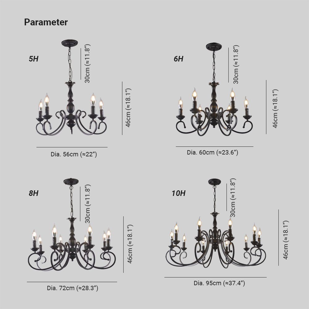 Silva Creative Retro Candle Chandelier Black Metal Bedroom - Neutral Decor