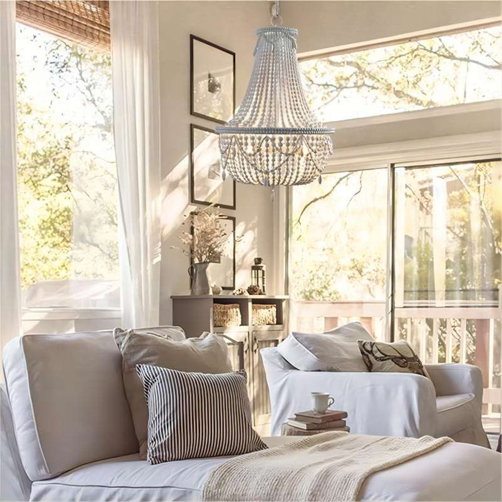 Silva Retro Luxury Atmosphere Metal/Wood Pendant Light, Old White - Neutral Decor