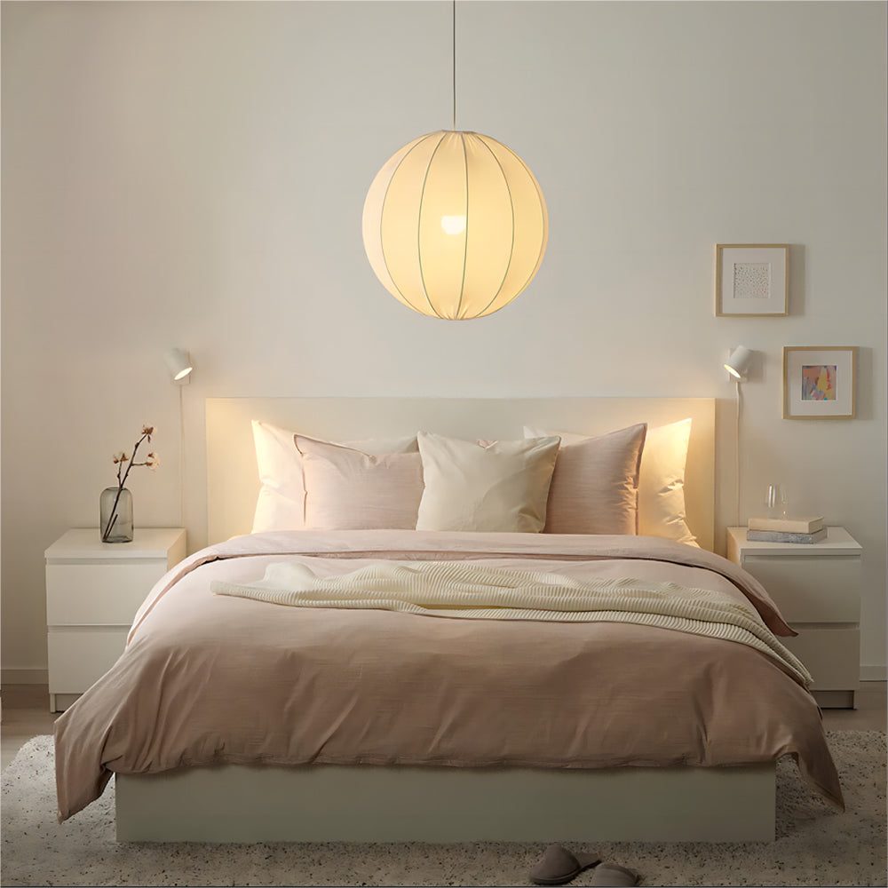 Ritta Modern Minimalist Sphere Metal/Fabric Pendant Light, White - Neutral Decor