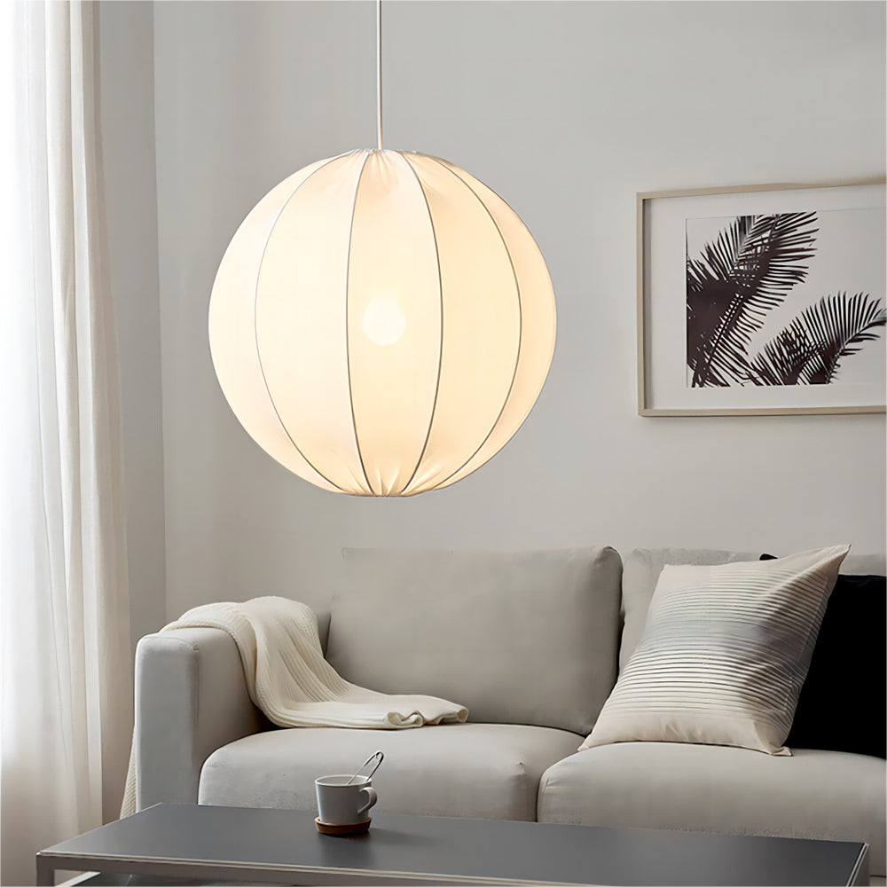 Ritta Modern Minimalist Sphere Metal/Fabric Pendant Light, White - Neutral Decor