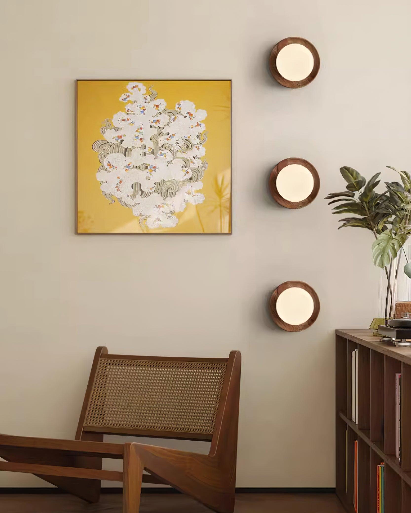 Wall Lamp Metal Body with Wood Rim Minimalist Style