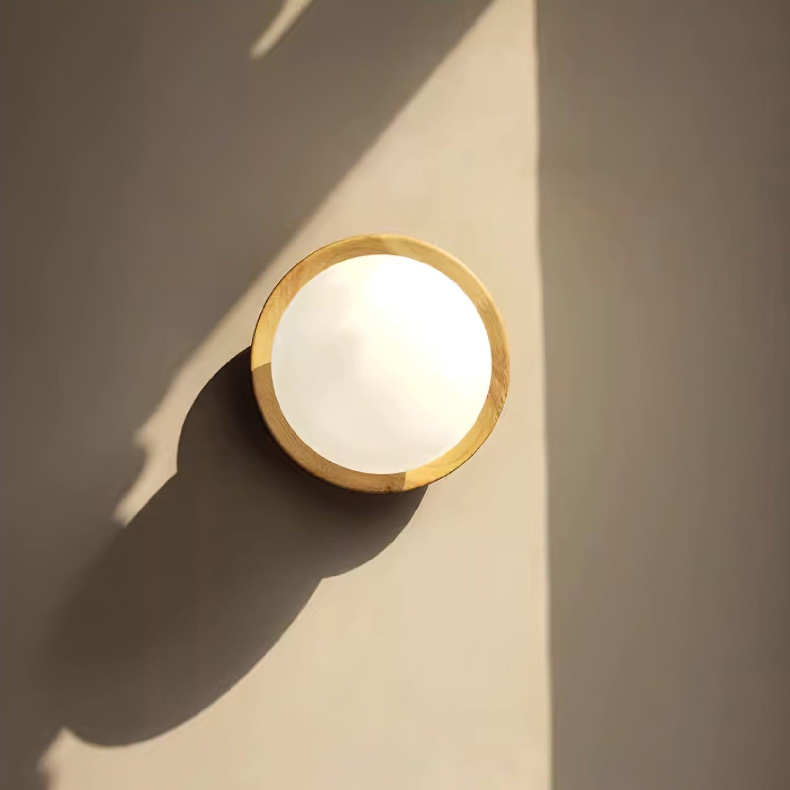 Wall Lamp Metal Body with Wood Rim Minimalist Style