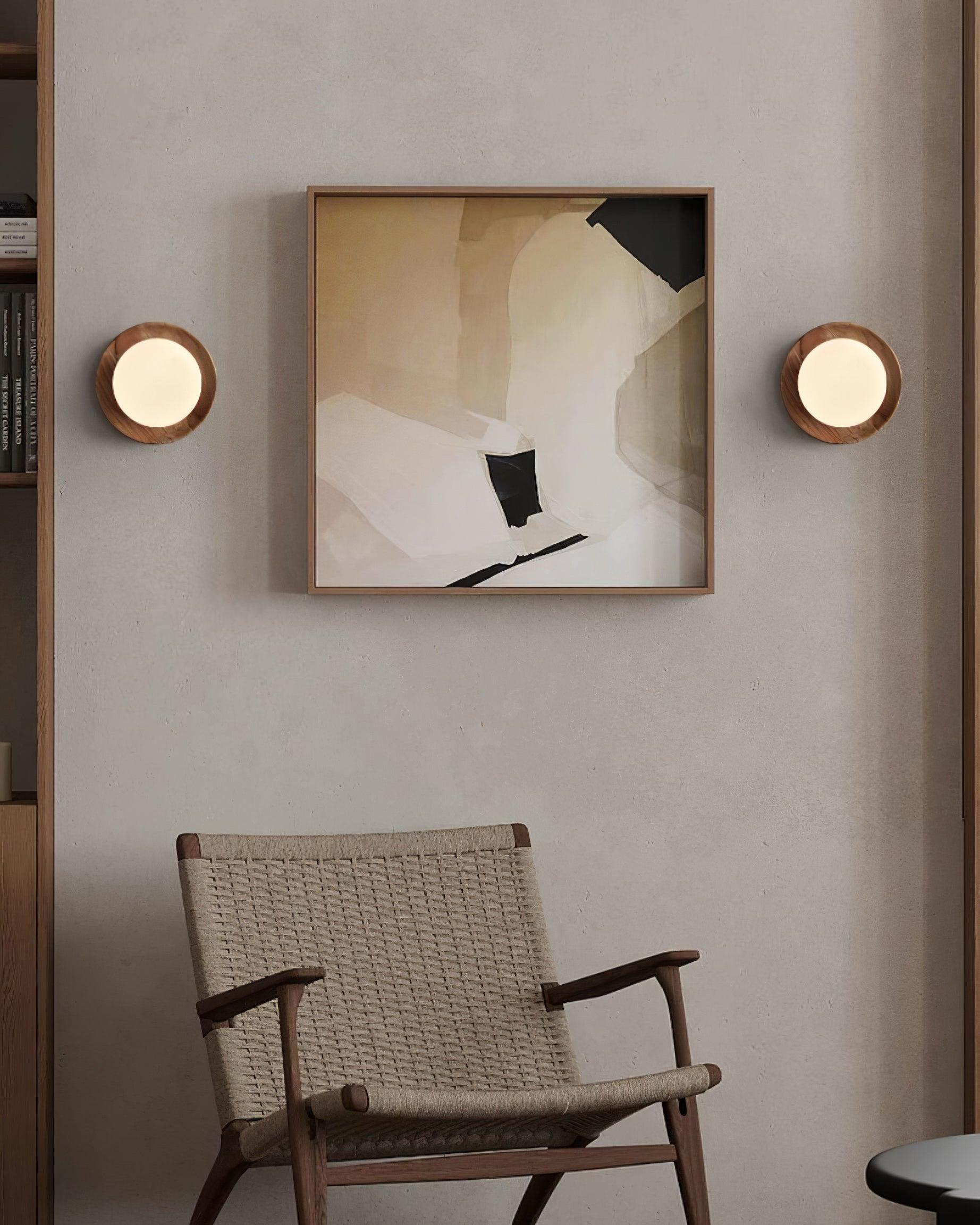 Wall Lamp Metal Body with Wood Rim Minimalist Style