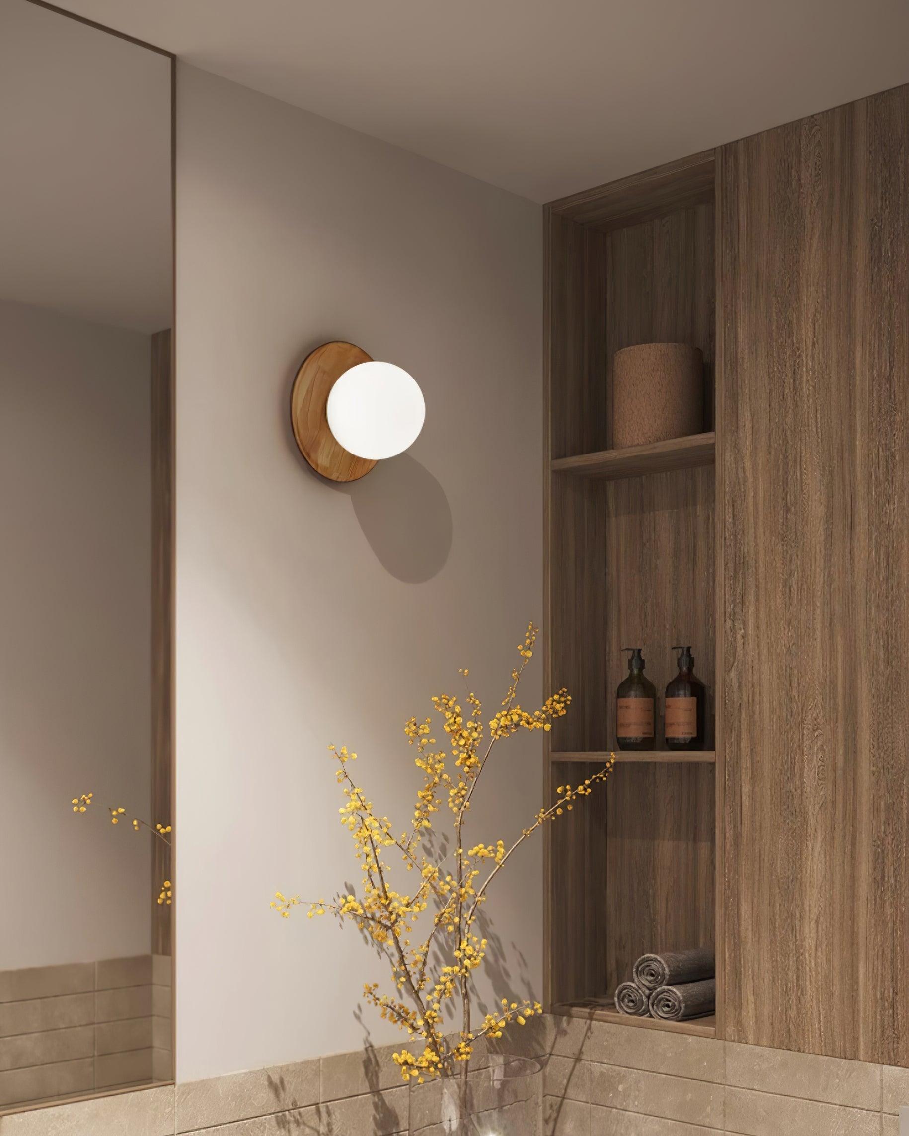 Wall Lamp Metal Body with Wood Rim Minimalist Style