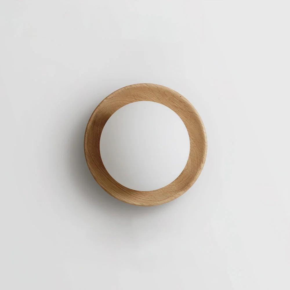 Wall Lamp Metal Body with Wood Rim Minimalist Style
