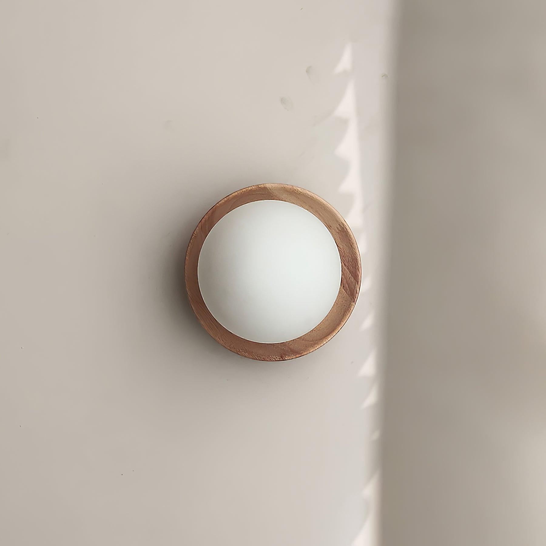 Wall Lamp Metal Body with Wood Rim Minimalist Style
