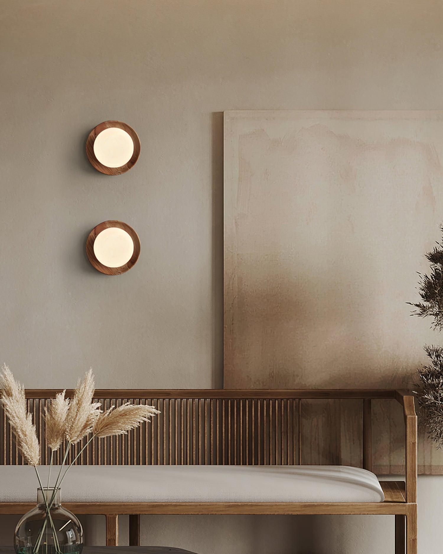 Wall Lamp Metal Body with Wood Rim Minimalist Style