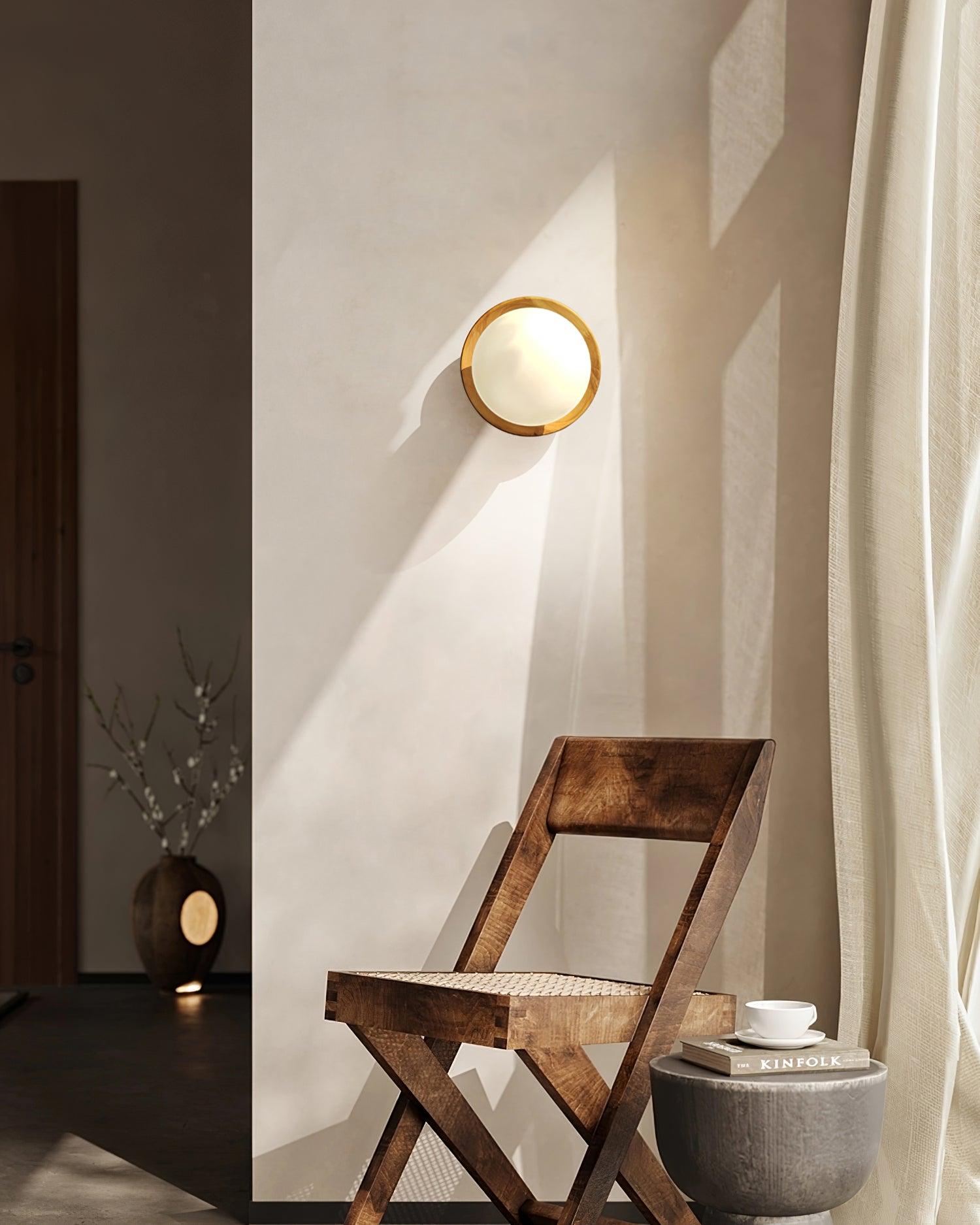 Wall Lamp Metal Body with Wood Rim Minimalist Style