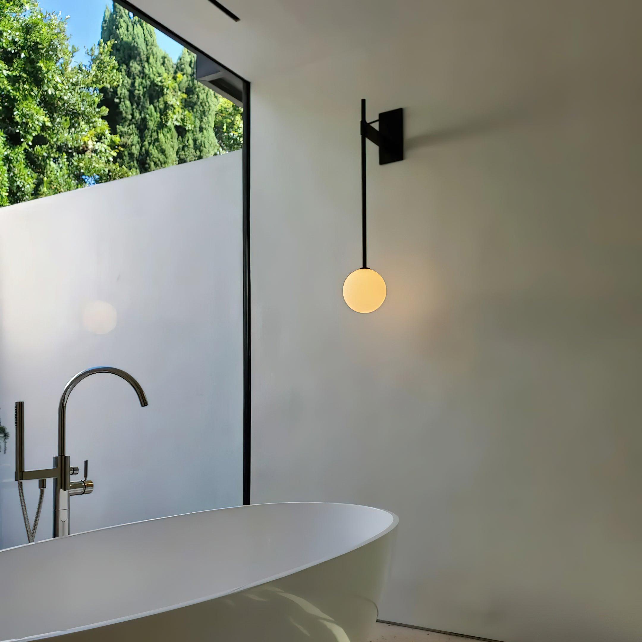 Wall Lamp Metal Rod Glass Globe Minimal Lamp Fixture Bedside