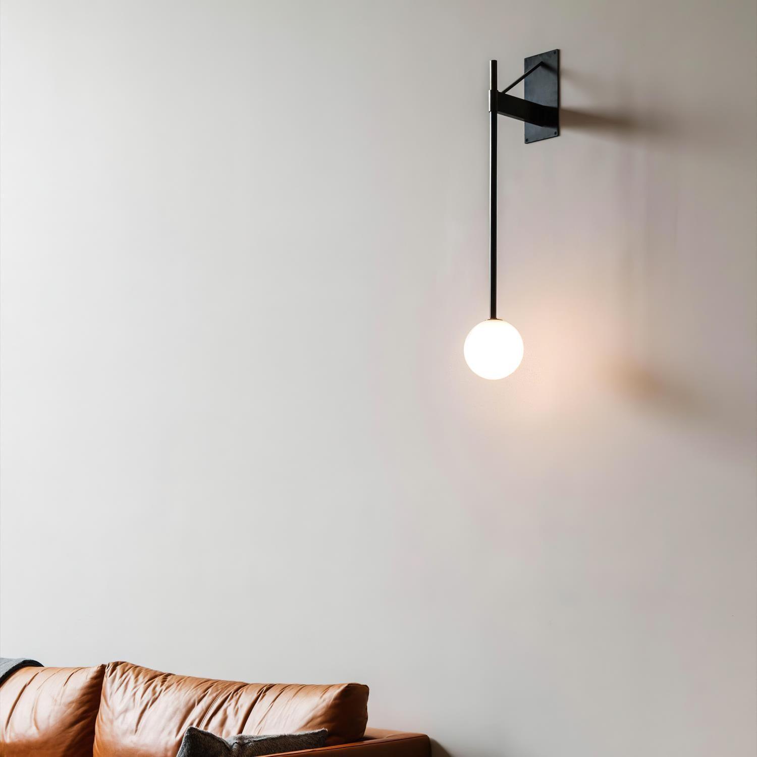 Wall Lamp Metal Rod Glass Globe Minimal Lamp Fixture Bedside