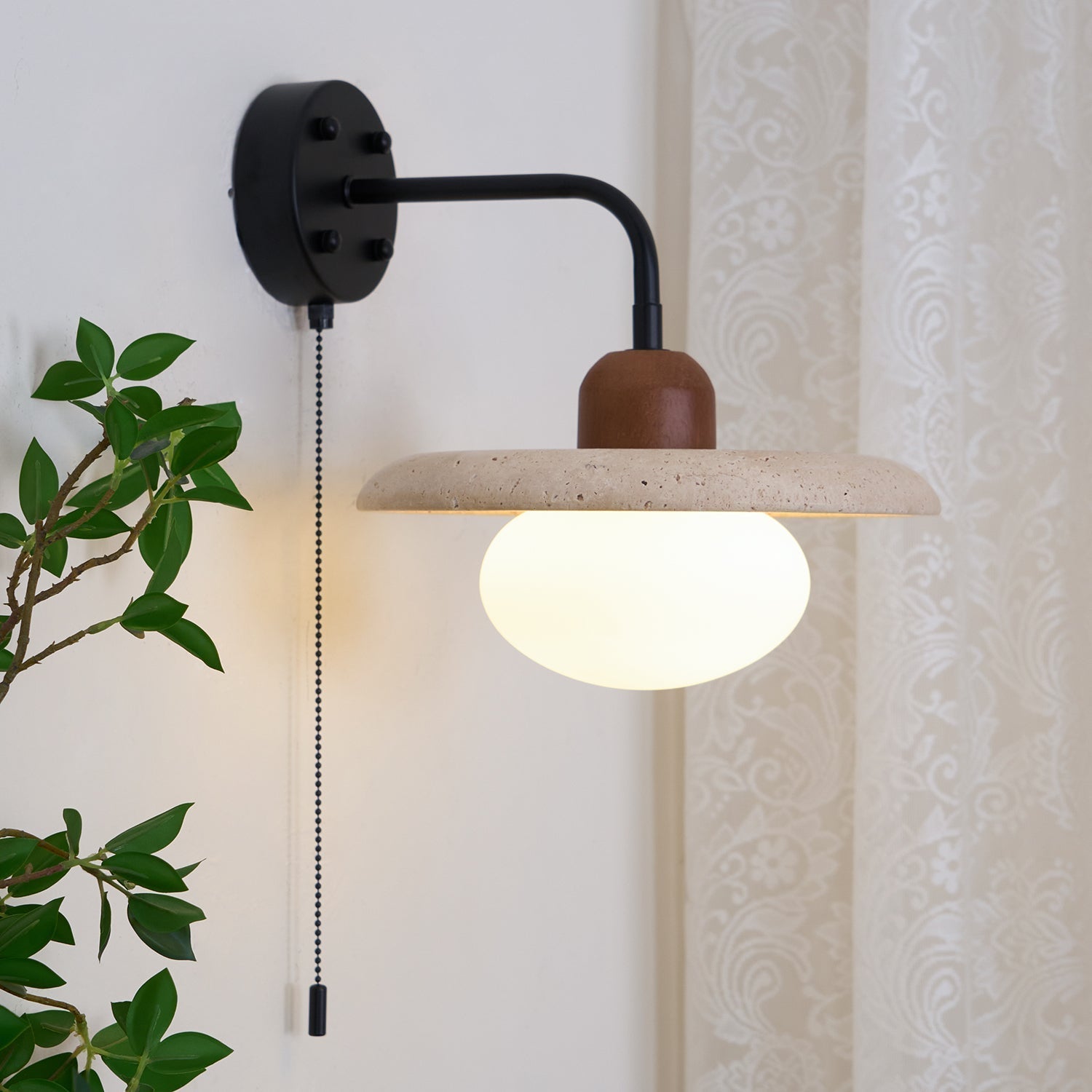 Solaro  Travertine Wall Light Pull Chain Switch