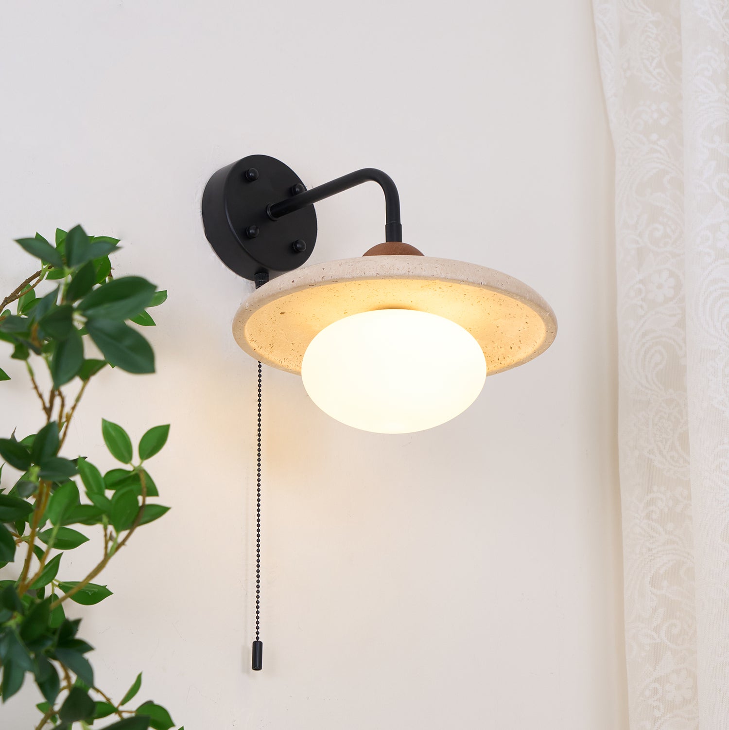 Solaro  Travertine Wall Light Pull Chain Switch