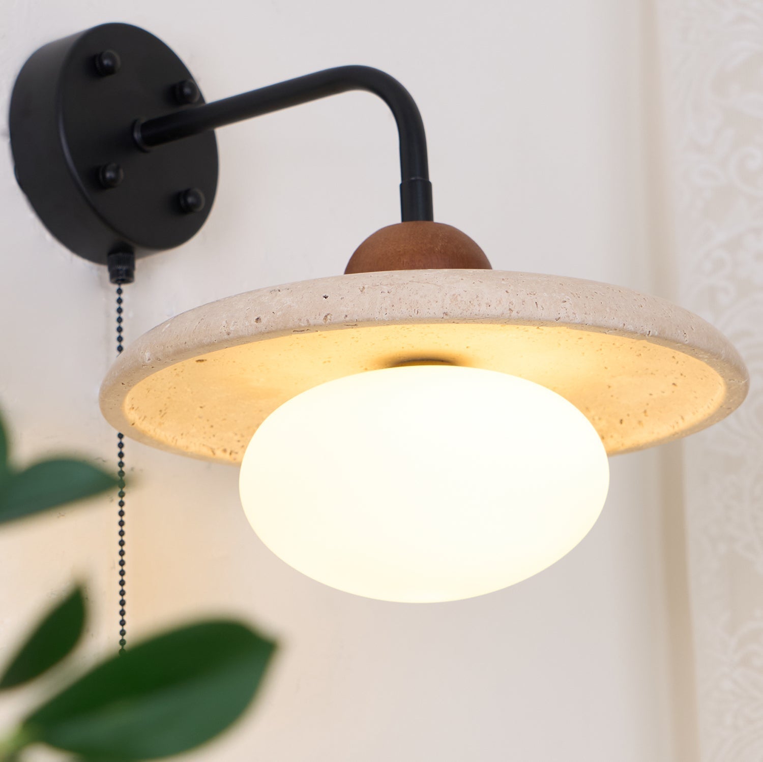Solaro  Travertine Wall Light Pull Chain Switch