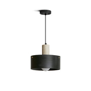 Tako Pendant Lamp in beige travertine and walnut wood finish.