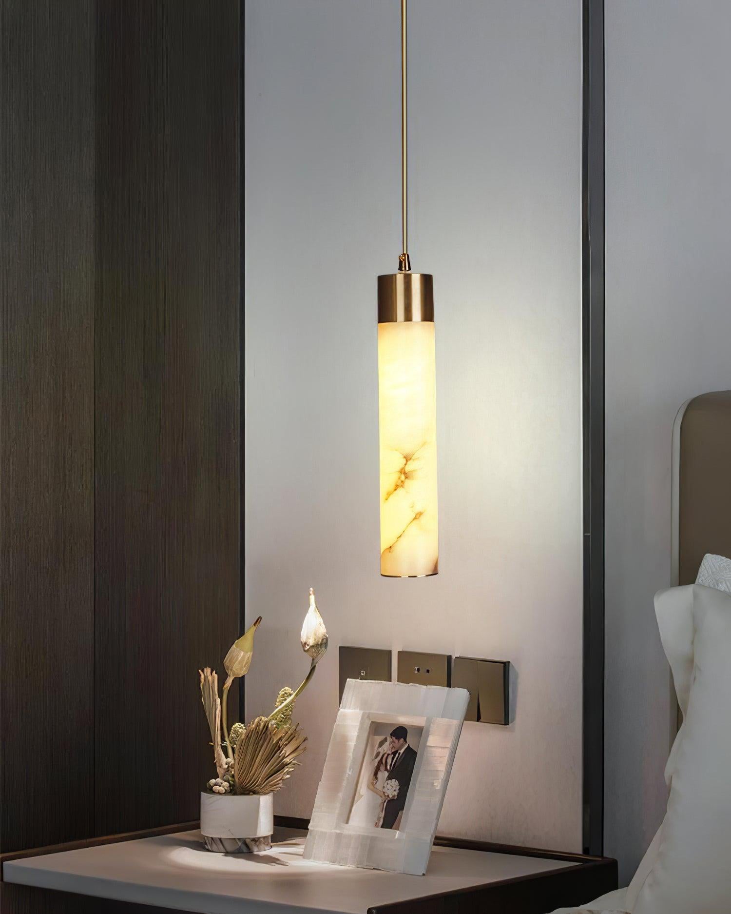 Rin Cylinder Alabaster Pendant Light-Neutral Decor