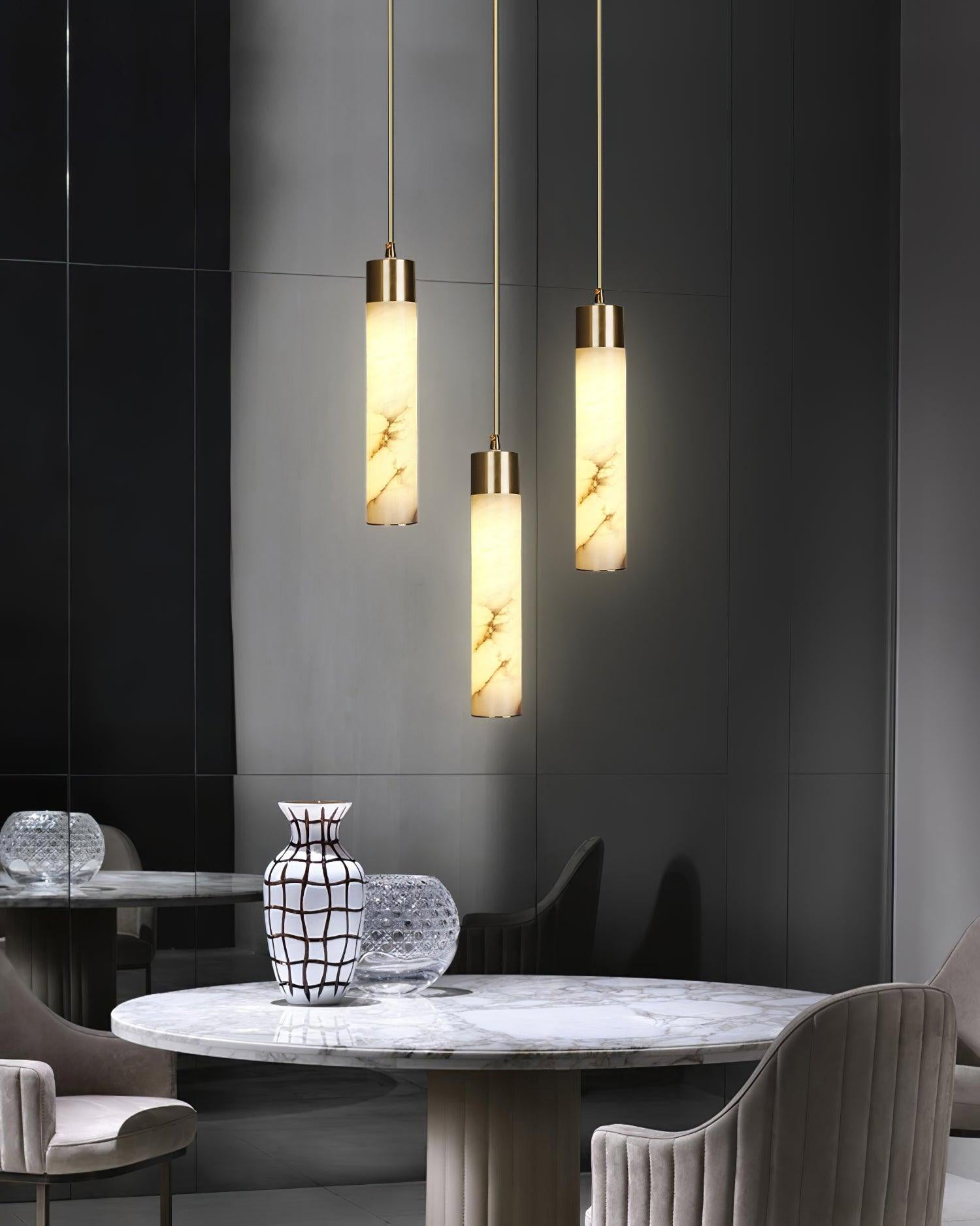 Rin Cylinder Alabaster Pendant Light-Neutral Decor
