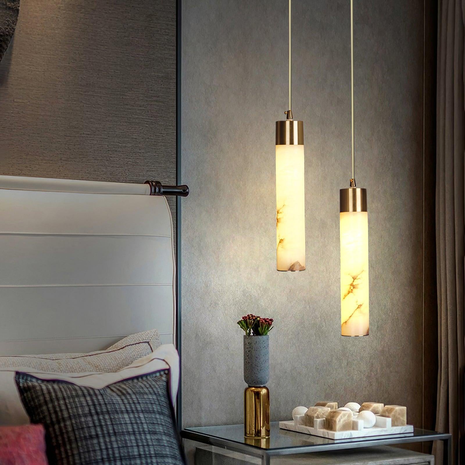 Rin Cylinder Alabaster Pendant Light-Neutral Decor
