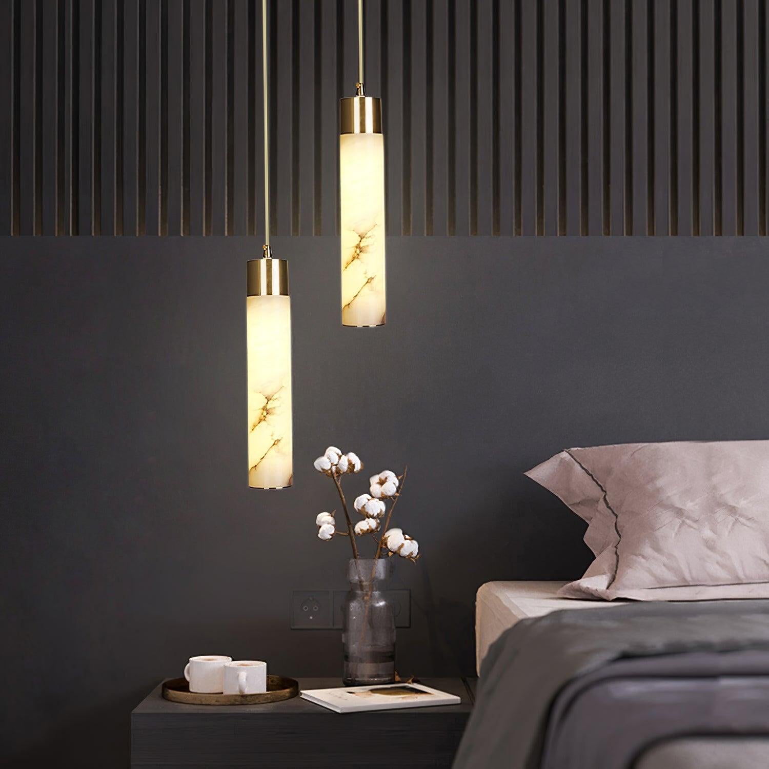 Rin Cylinder Alabaster Pendant Light-Neutral Decor