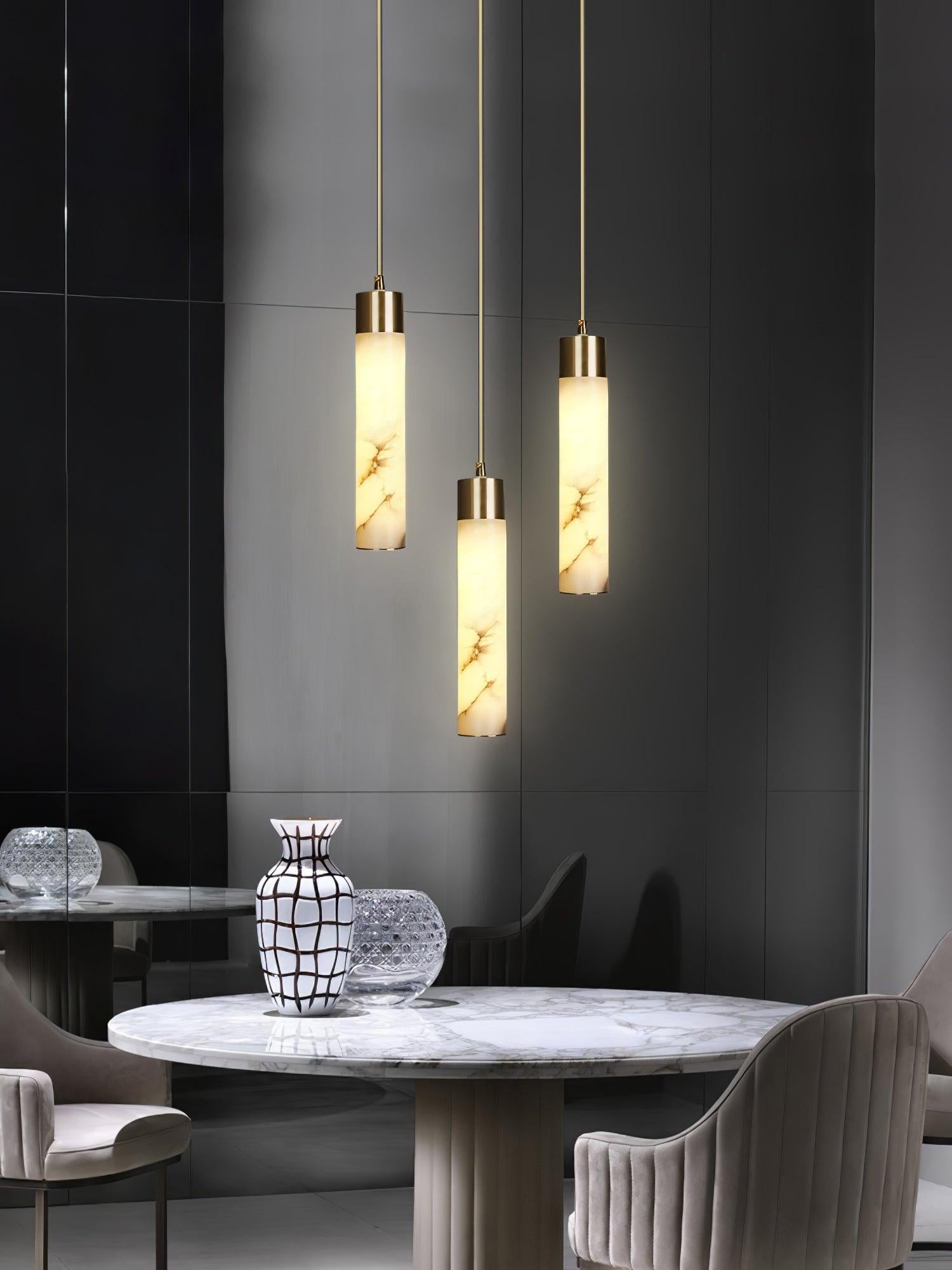 Rin Cylinder Alabaster Pendant Light-Neutral Decor