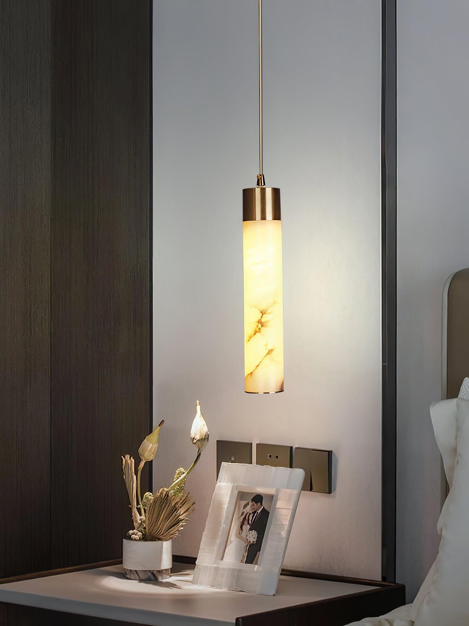 Rin Cylinder Alabaster Pendant Light-Neutral Decor