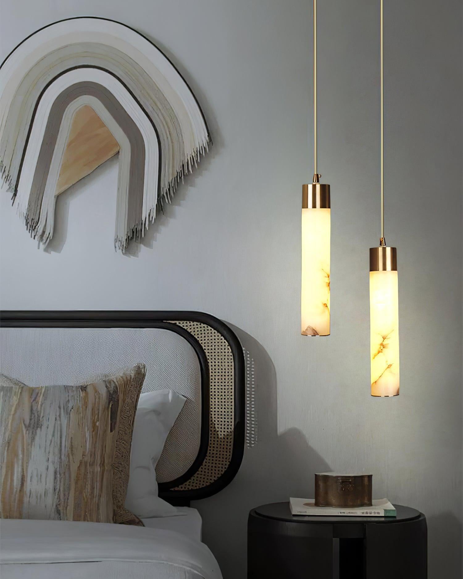Rin Cylinder Alabaster Pendant Light-Neutral Decor