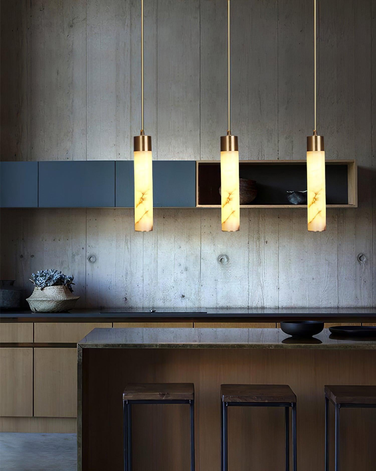 Rin Cylinder Alabaster Pendant Light-Neutral Decor