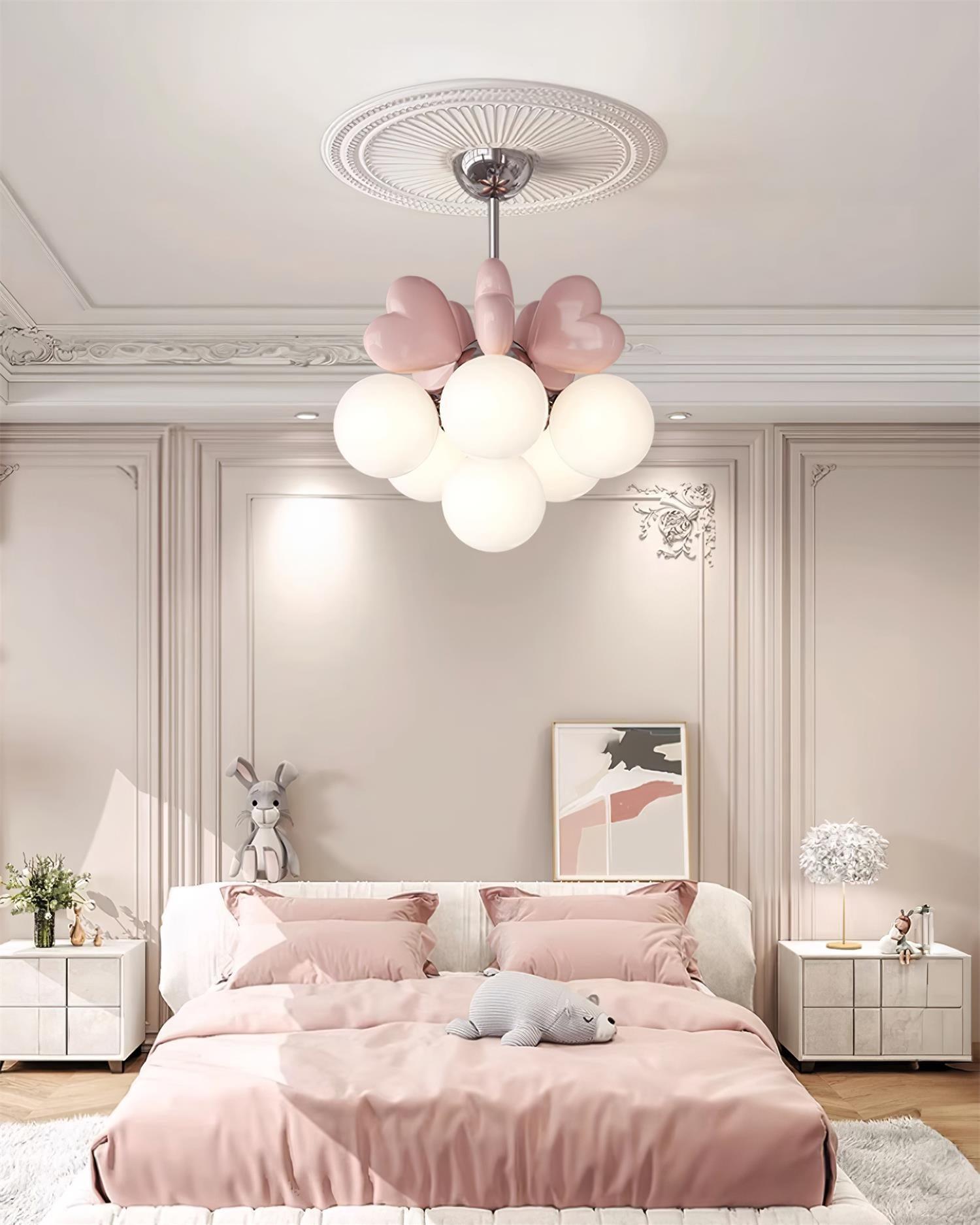 Chandelier Heart Accents Globe Shades Playful Modern Kids Room