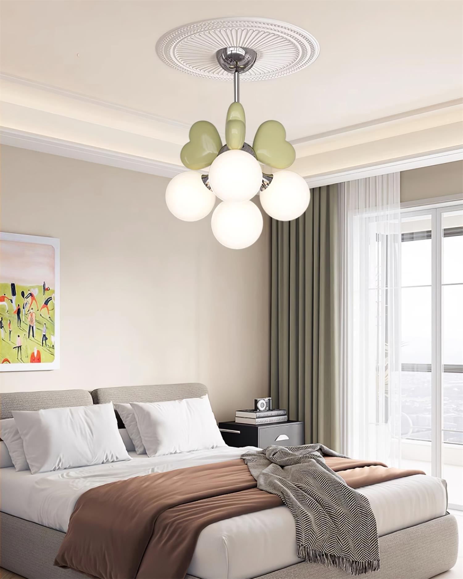 Chandelier Heart Accents Globe Shades Playful Modern Kids Room
