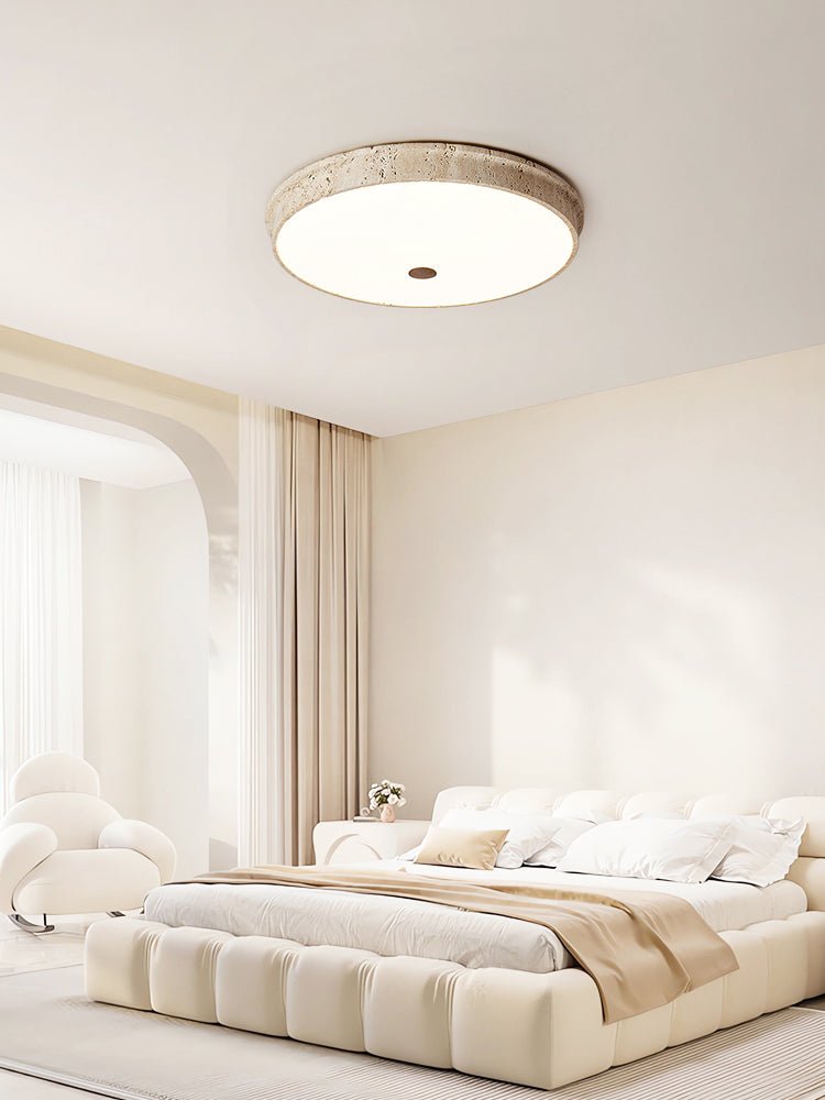 Kira Disc Yellow Travertine Ceiling Lamp-Neutral Decor