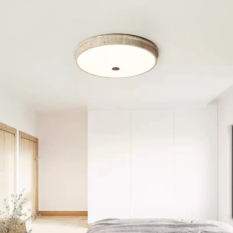 Kira Disc Yellow Travertine Ceiling Lamp-Neutral Decor