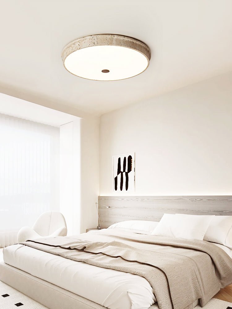 Kira Disc Yellow Travertine Ceiling Lamp-Neutral Decor