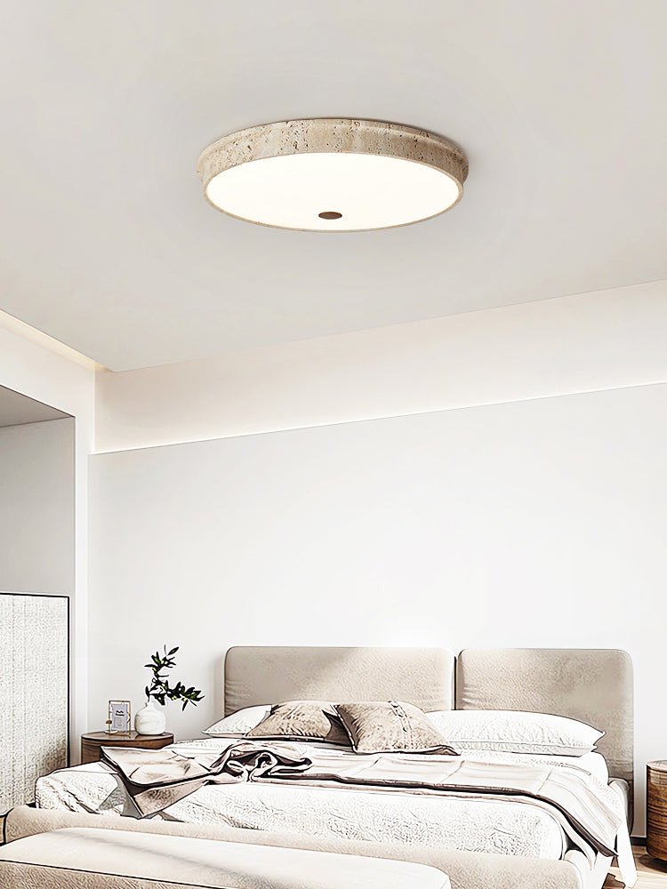 Kira Disc Yellow Travertine Ceiling Lamp-Neutral Decor