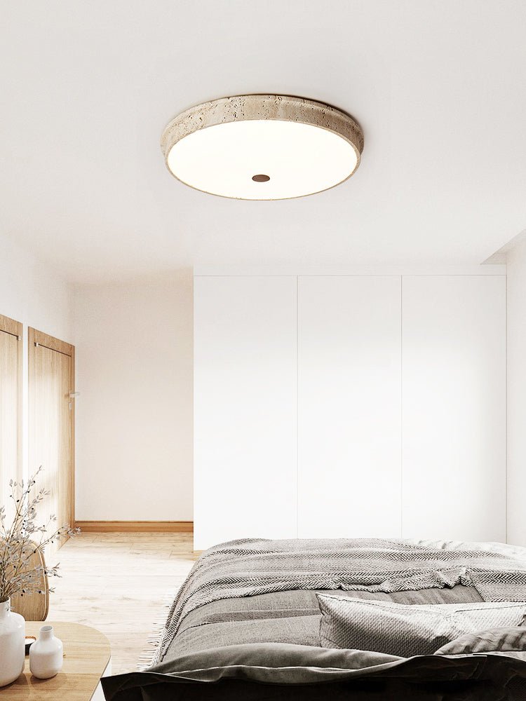 Kira Disc Yellow Travertine Ceiling Lamp-Neutral Decor