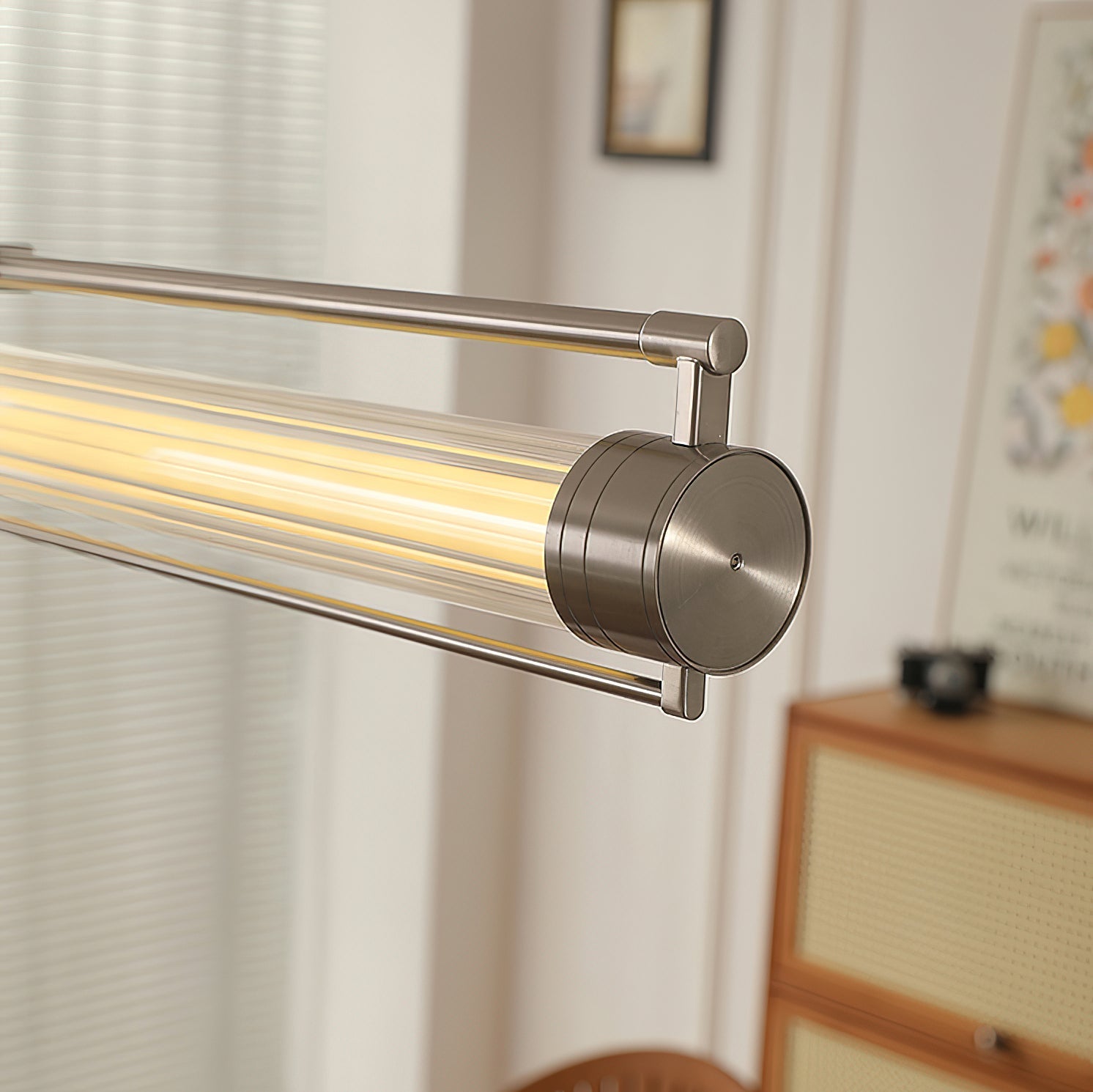 The 150cm version of the Tamar Wand Pendant Lamp over a kitchen island.