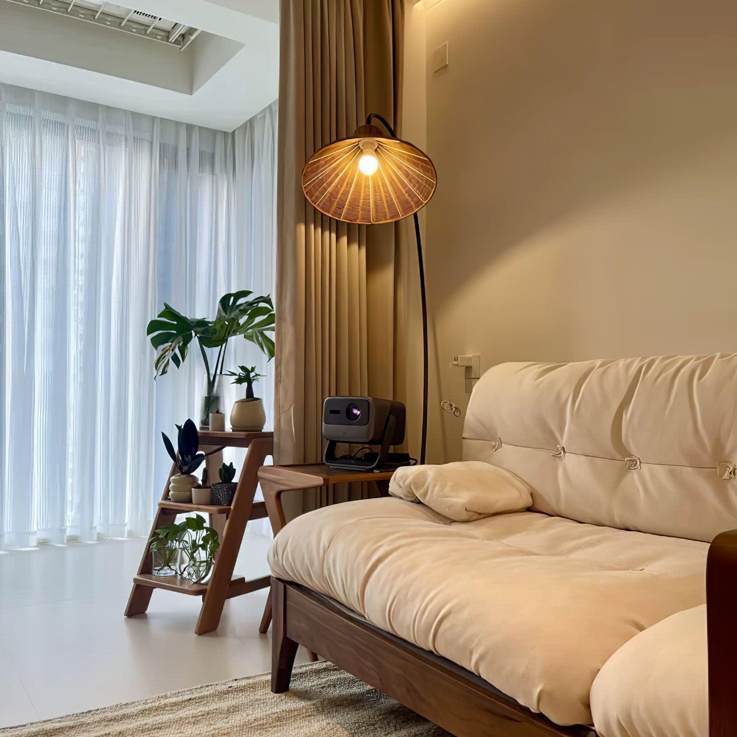 Sombrero Rattan Arc Floor Lamp-Neutral Decor