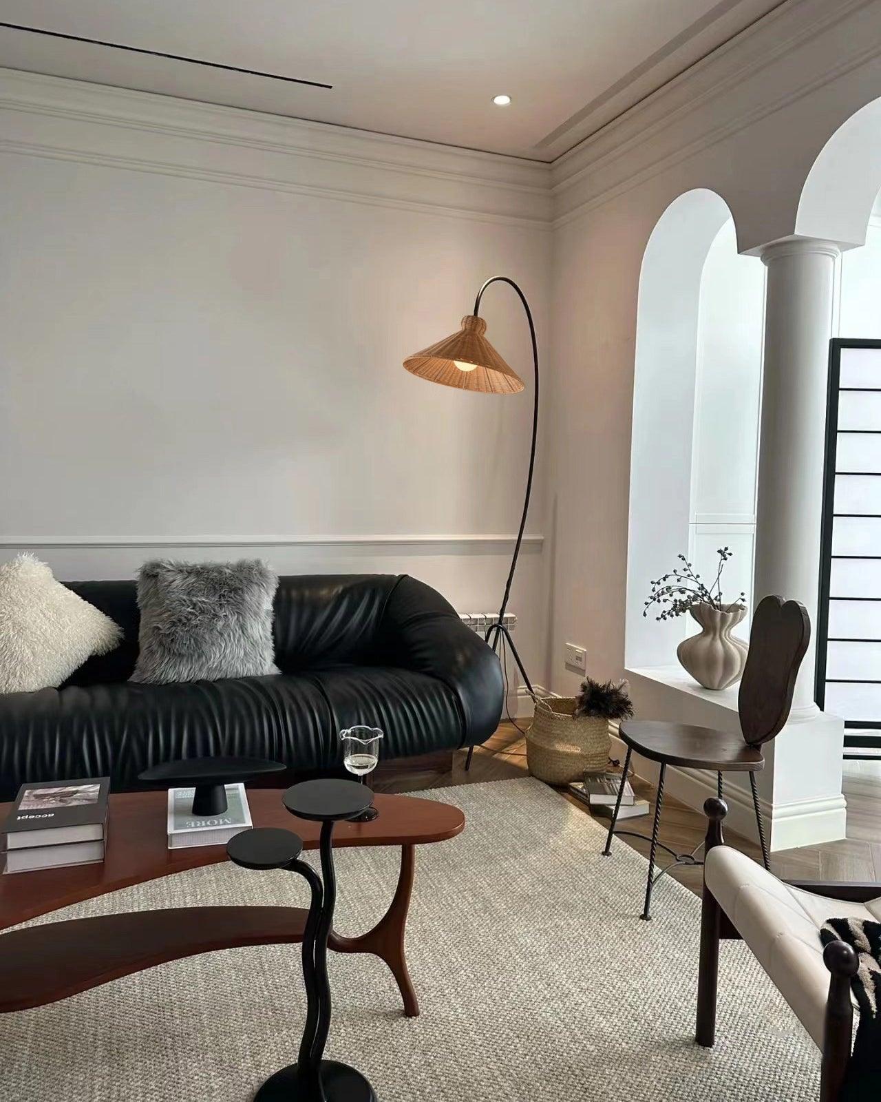 Sombrero Rattan Arc Floor Lamp-Neutral Decor