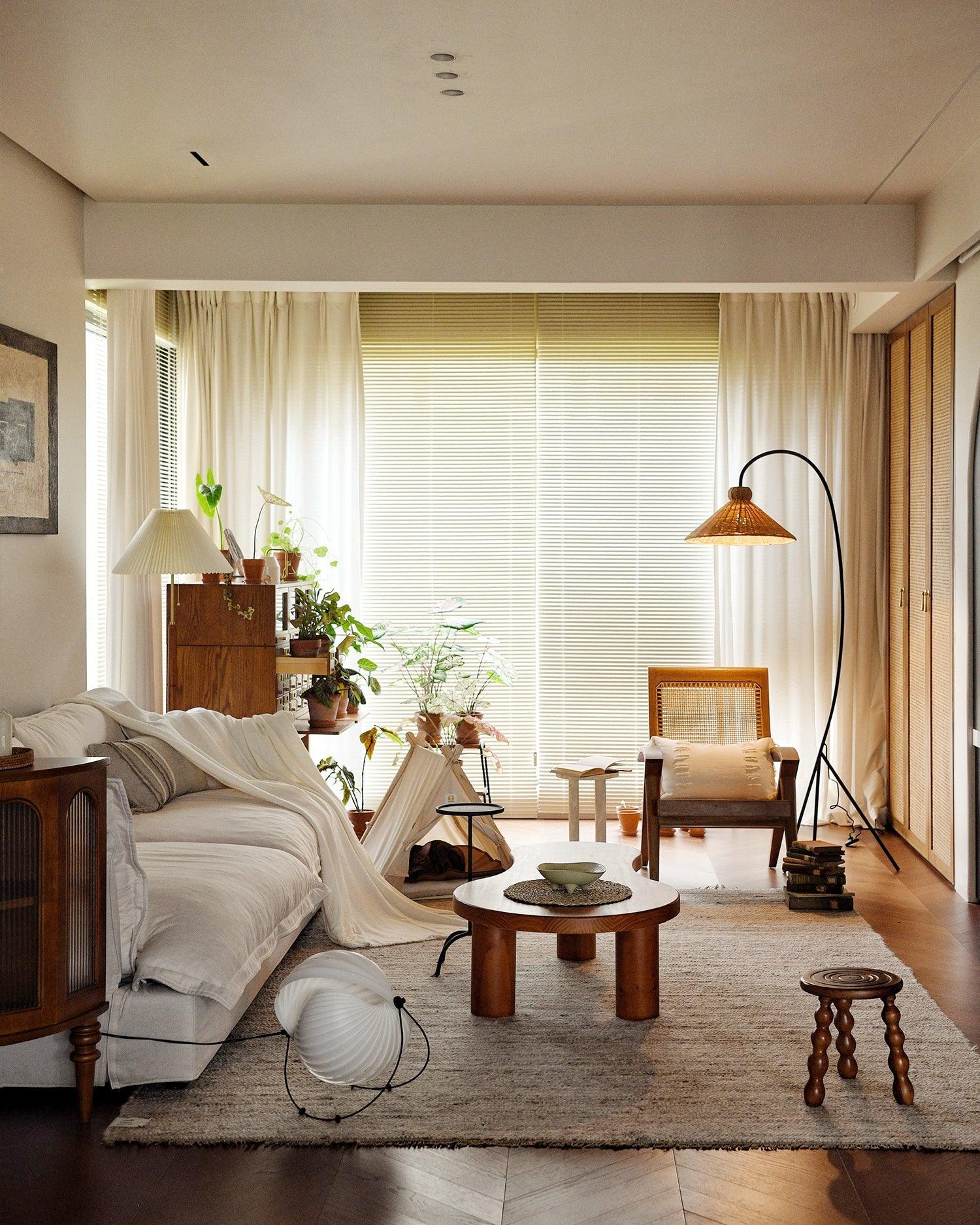 Sombrero Rattan Arc Floor Lamp-Neutral Decor