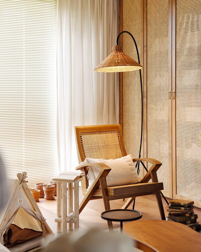 Sombrero Rattan Arc Floor Lamp-Neutral Decor